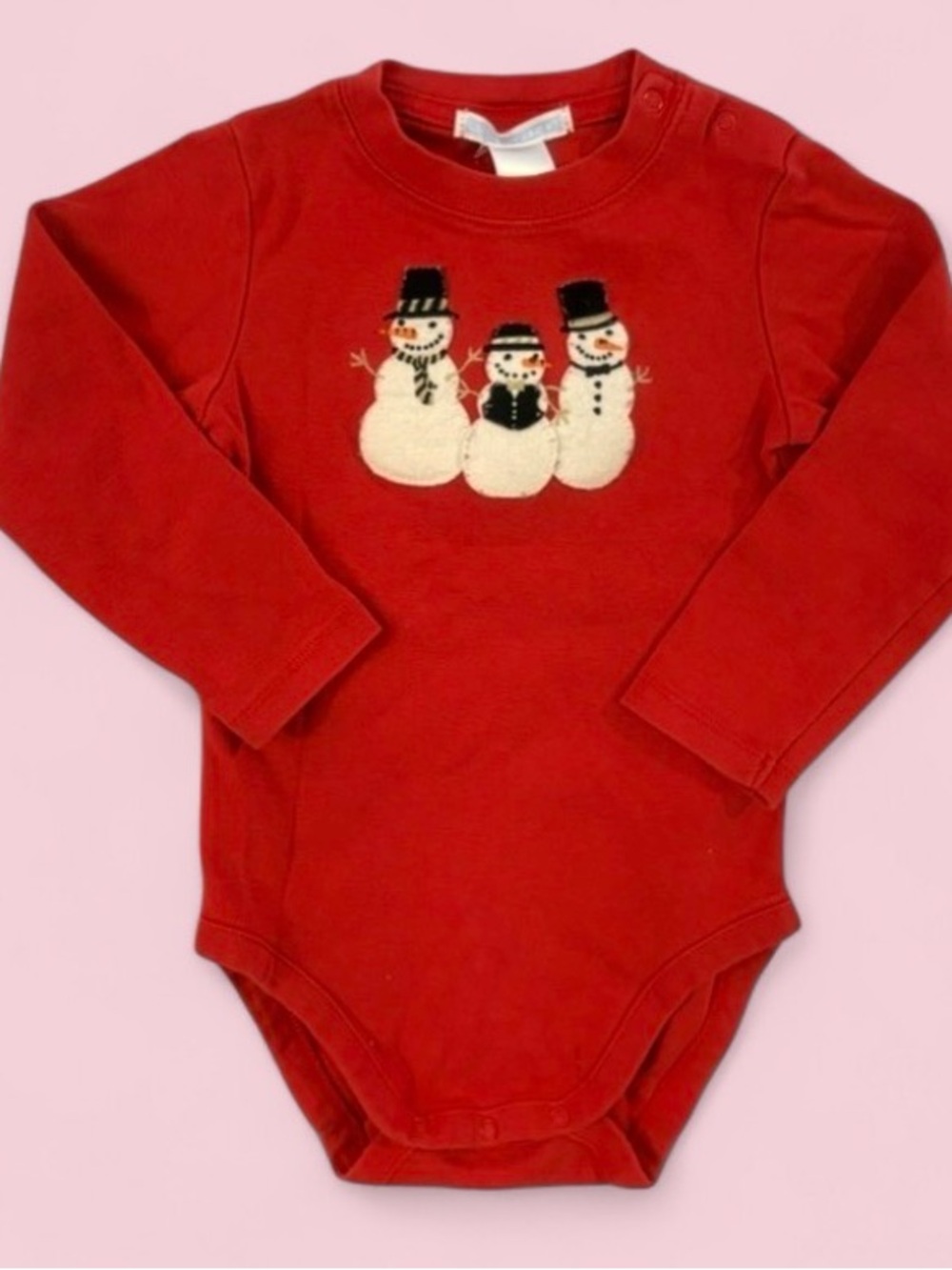 Janie and Jack Red Snowman Appliqué Bodysuit Size 12-18 Months